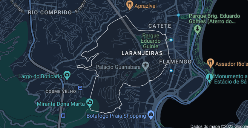 mapa de laranjeiras, bairro da zona sul do rio